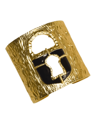 Fleur de Camélia Claire Abstract Gold Cuff Bracelet with Black Resin Lock Detail