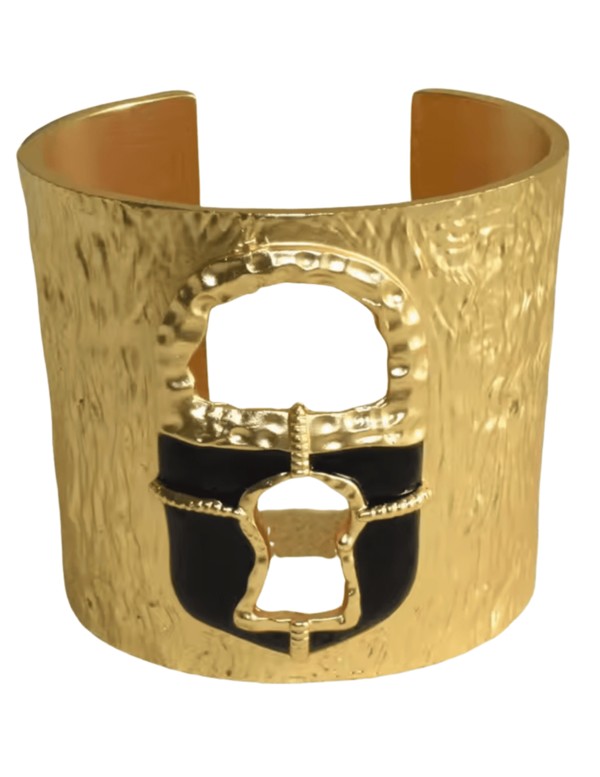 Fleur de Camélia Claire Abstract Gold Cuff Bracelet with Black Resin Lock Detail
