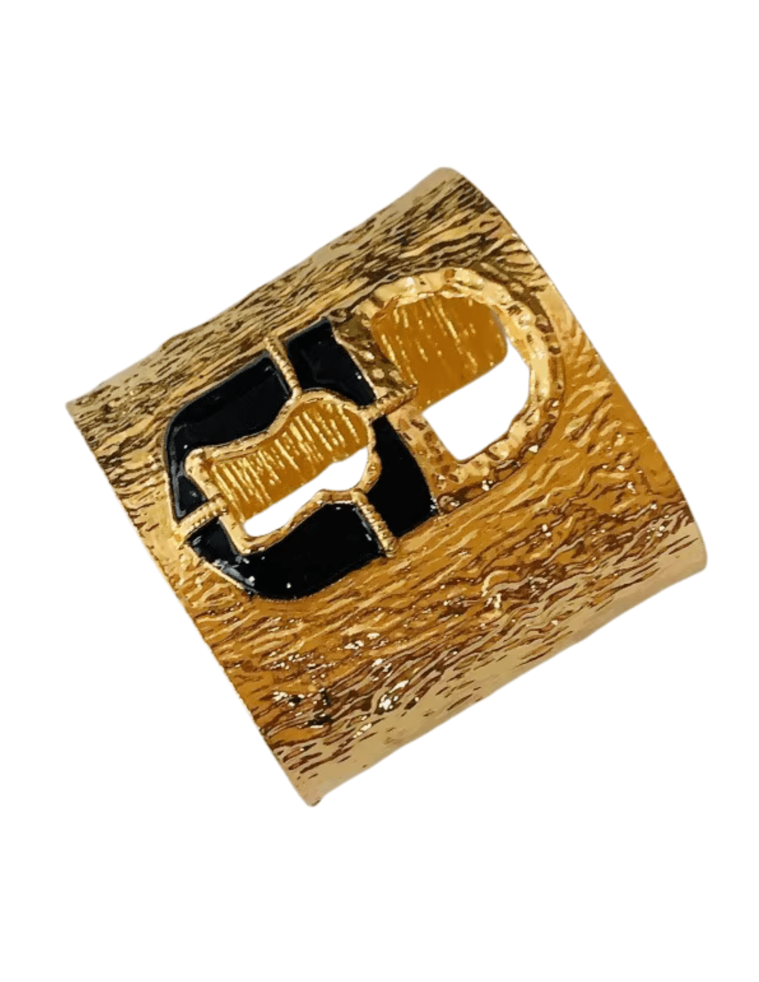 Fleur de Camélia Claire Abstract Gold Cuff Bracelet with Black Resin Lock Detail