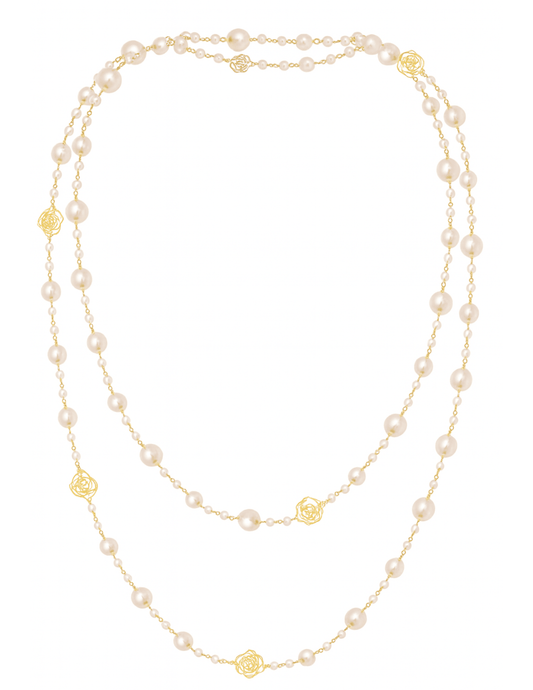 Fleur de Camélia Clarisa Pearl Necklace with gold-tone dividers in layered style