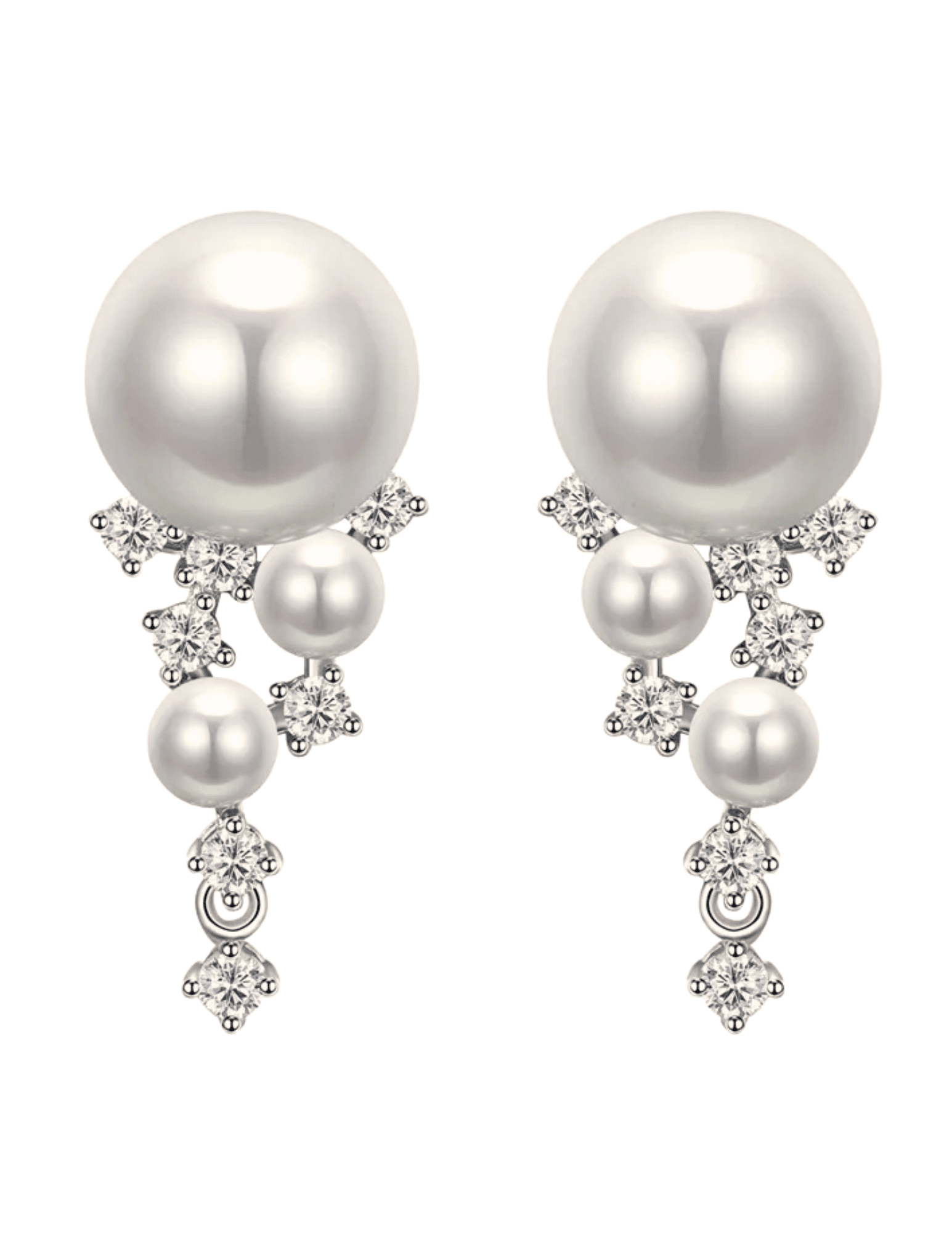 Fleur de Camélia Clarita Pearl Rhinestone Earrings with pearl posts and cascading CZ drops