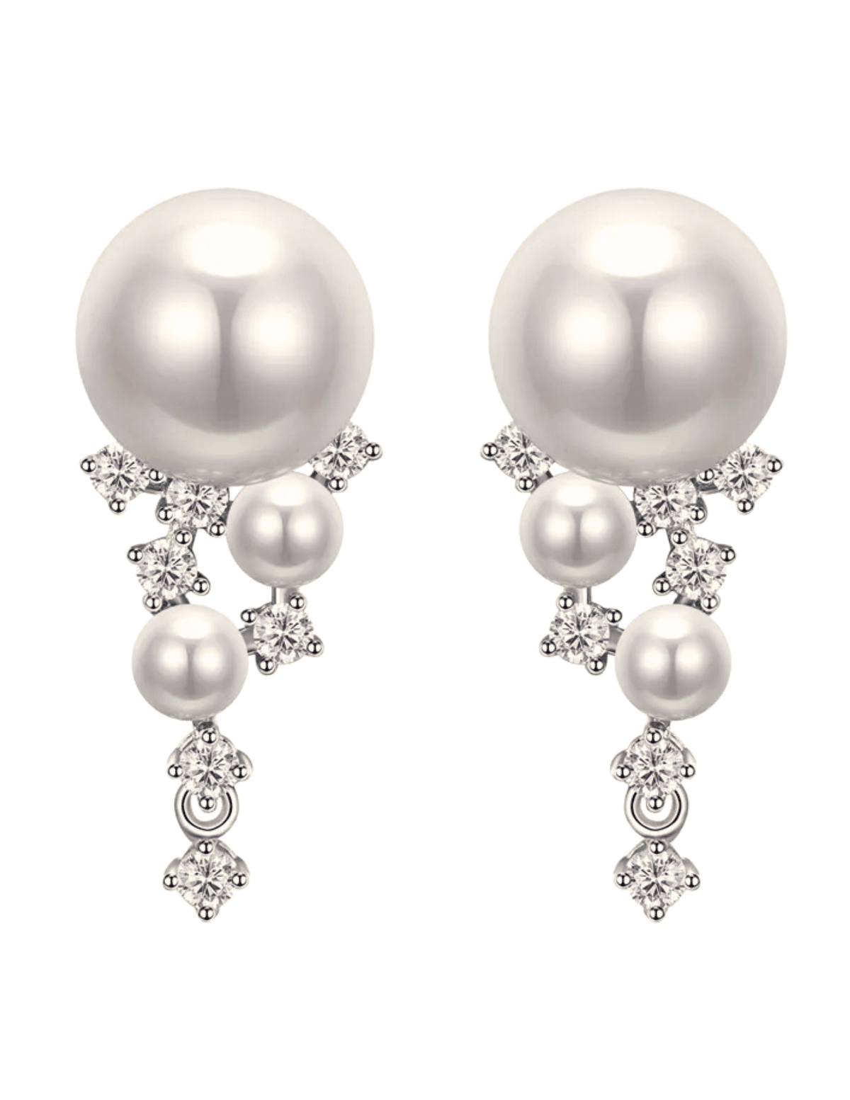 Fleur de Camélia Clarita Pearl Rhinestone Earrings with pearl posts and cascading CZ drops