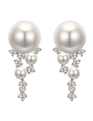 Fleur de Camélia Clarita Pearl Rhinestone Earrings with pearl posts and cascading CZ drops