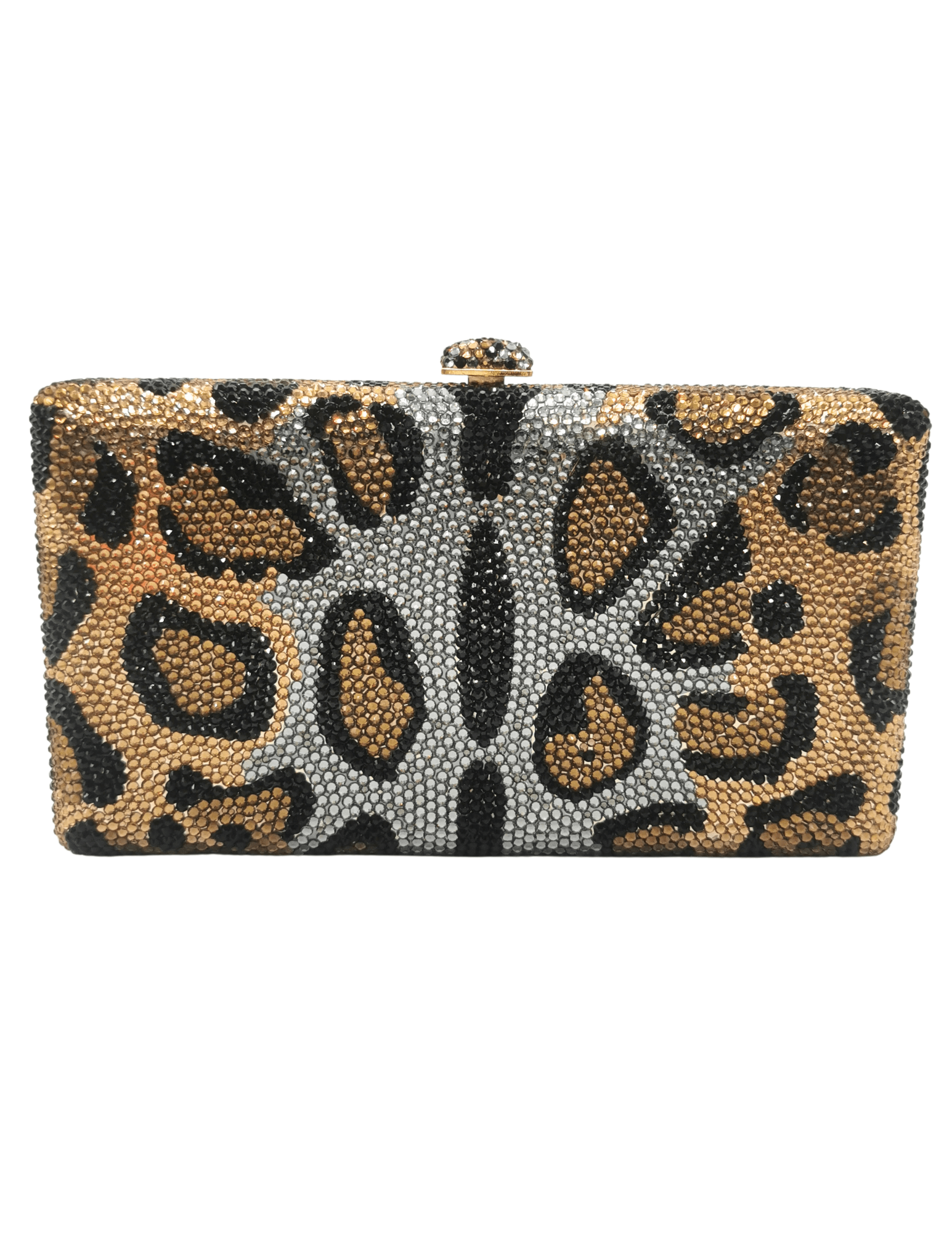 Fleur de Camélia Cleo Rhinestone Clutch in Leopard with allover sparkle