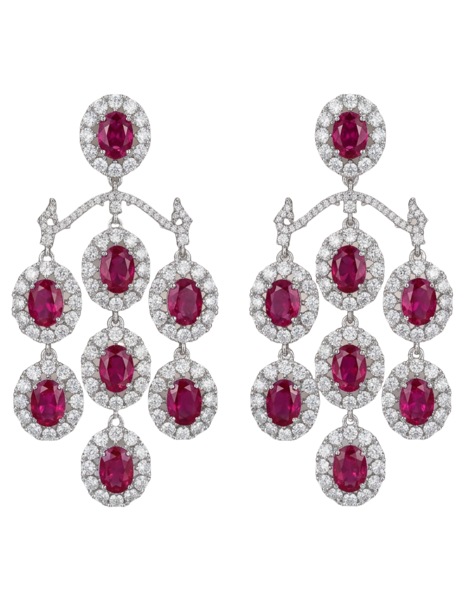 Fleur de Camélia Colette Chandelier Earrings in Silver & Ruby
