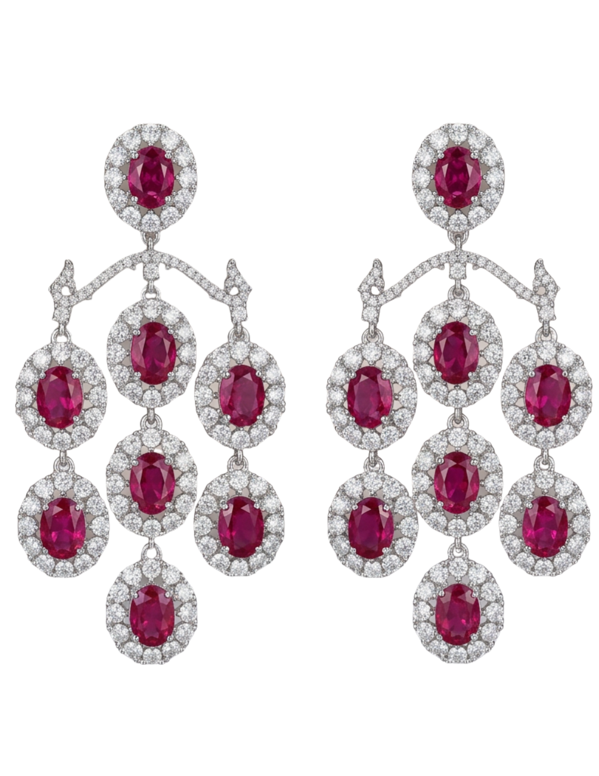 Fleur de Camélia Colette Chandelier Earrings in Silver & Ruby