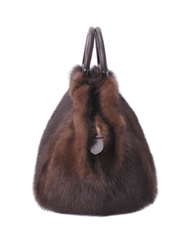 Side view of Fleur de Camélia Daria Mink Bag with zipper closure.