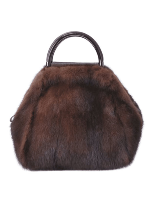 “Fleur de Camélia Daria Mink Top Handle Bag with leather trim
