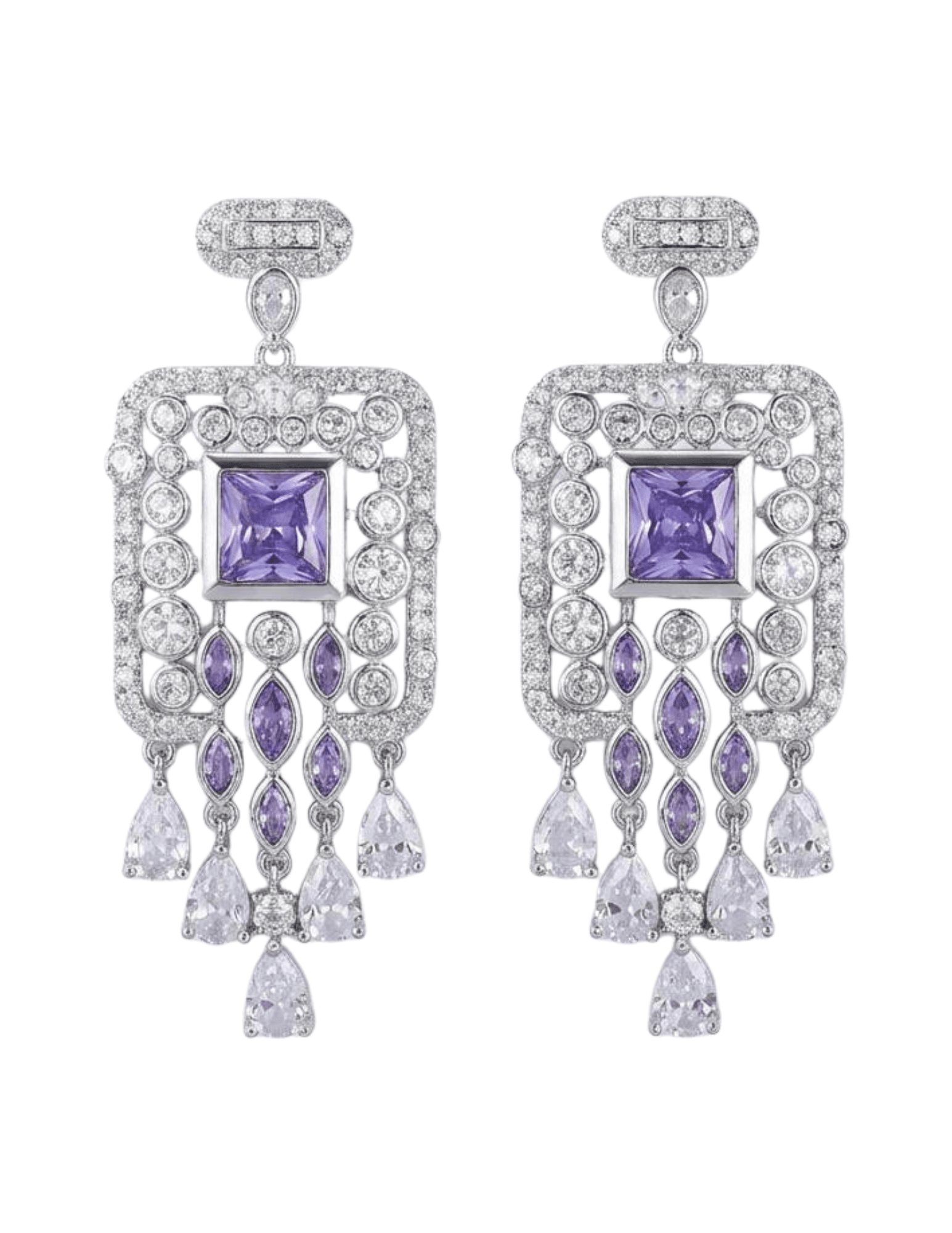 Fleur de Camélia Diana dangle earrings in silver with lavender CZ stones