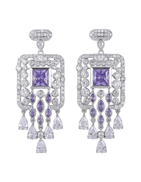 Fleur de Camélia Diana dangle earrings in silver with lavender CZ stones