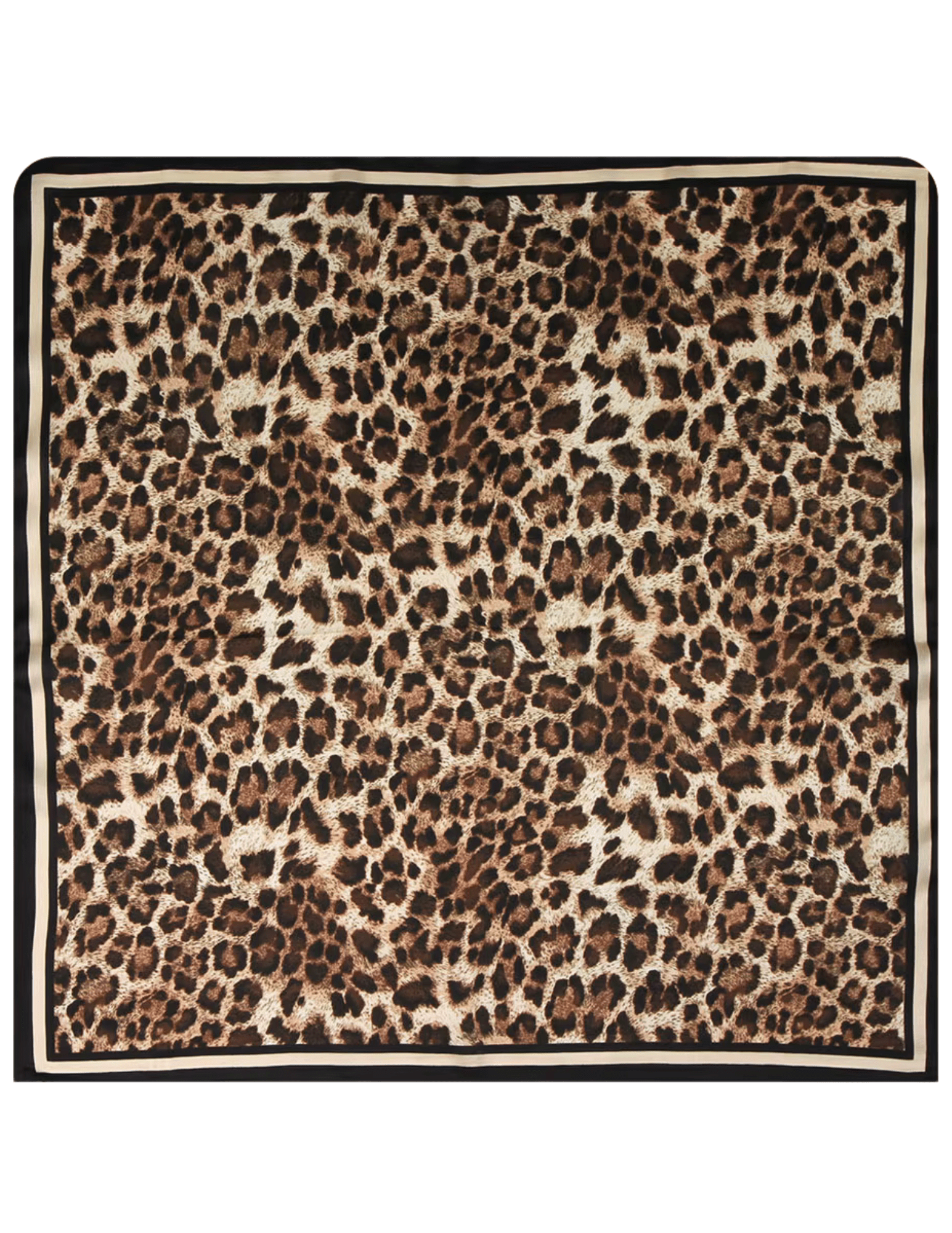 Fleur de Camélia Donna Leopard Print Scarf in Black with square silk satin design.