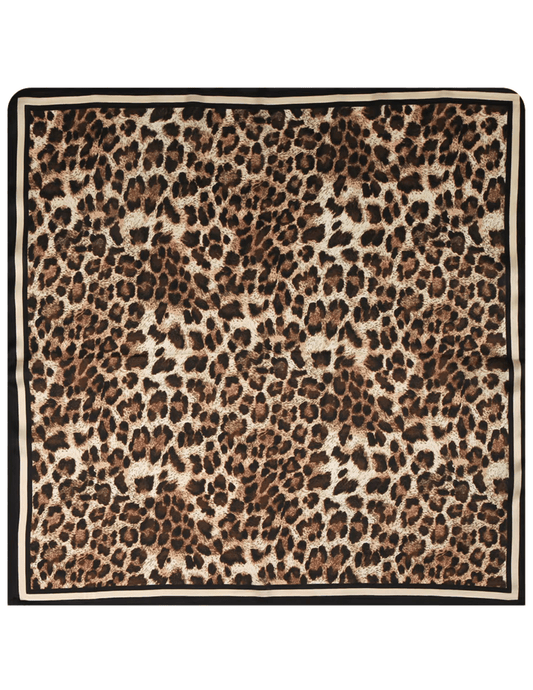 Fleur de Camélia Donna Leopard Print Scarf in Black with square silk satin design.