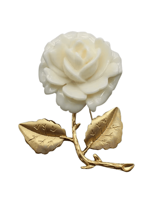 Fleur de Camélia Eleanor rose brooch in ivory and gold