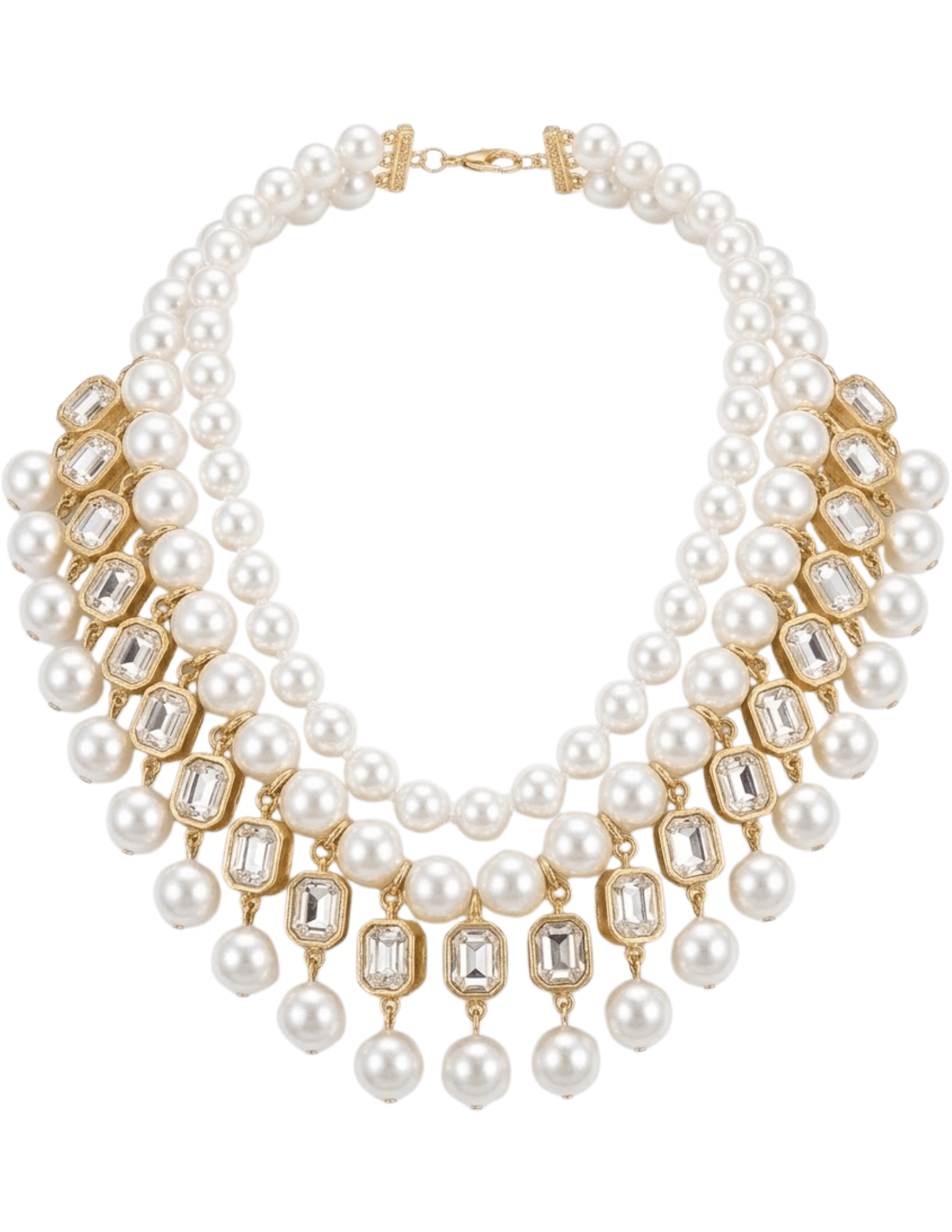 Fleur de Camélia Elizabeth pearl and cubic zirconia statement collar necklace in gold