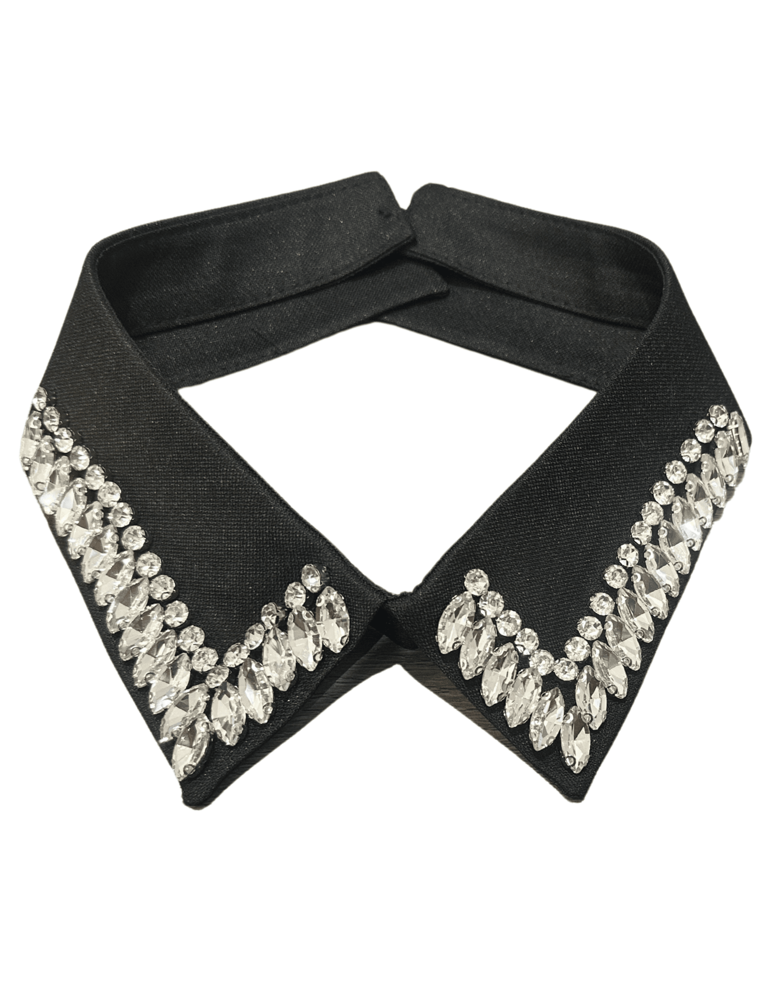 Fleur de Camélia embellished false collar in black with rhinestones