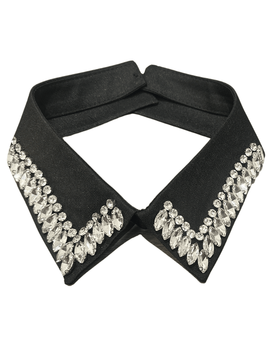 Fleur de Camélia embellished false collar in black with rhinestones