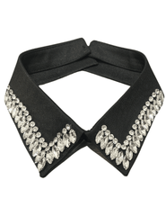 Fleur de Camélia embellished false collar in black with rhinestones