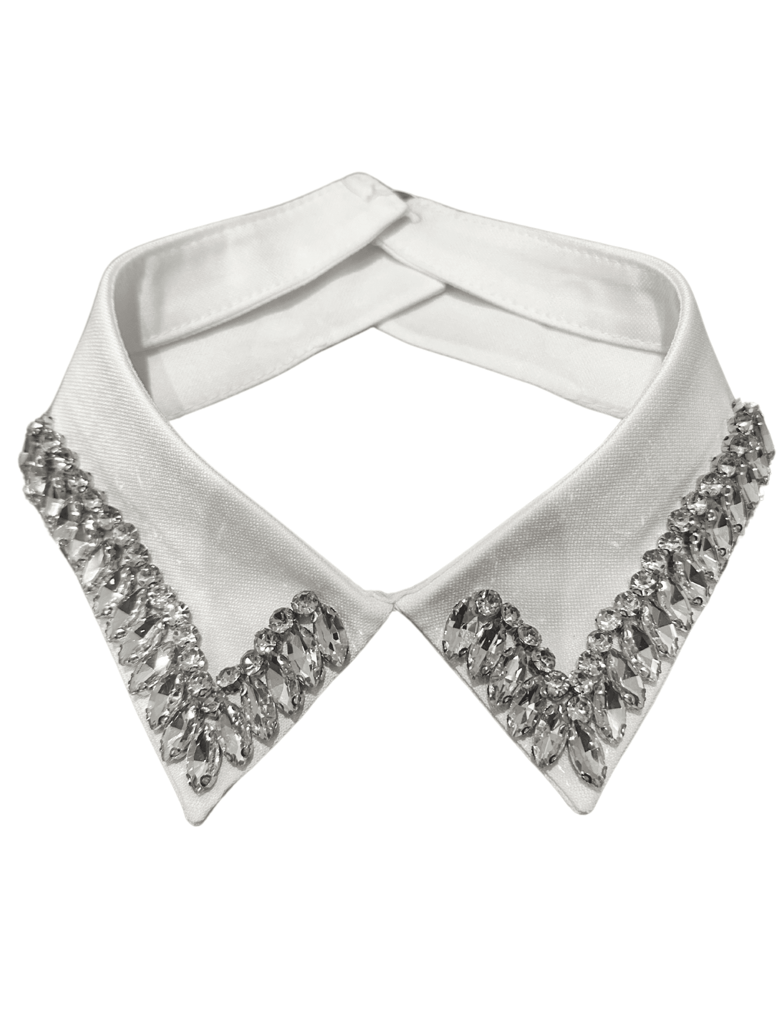 Fleur de Camélia embellished false collar in white with rhinestone details
