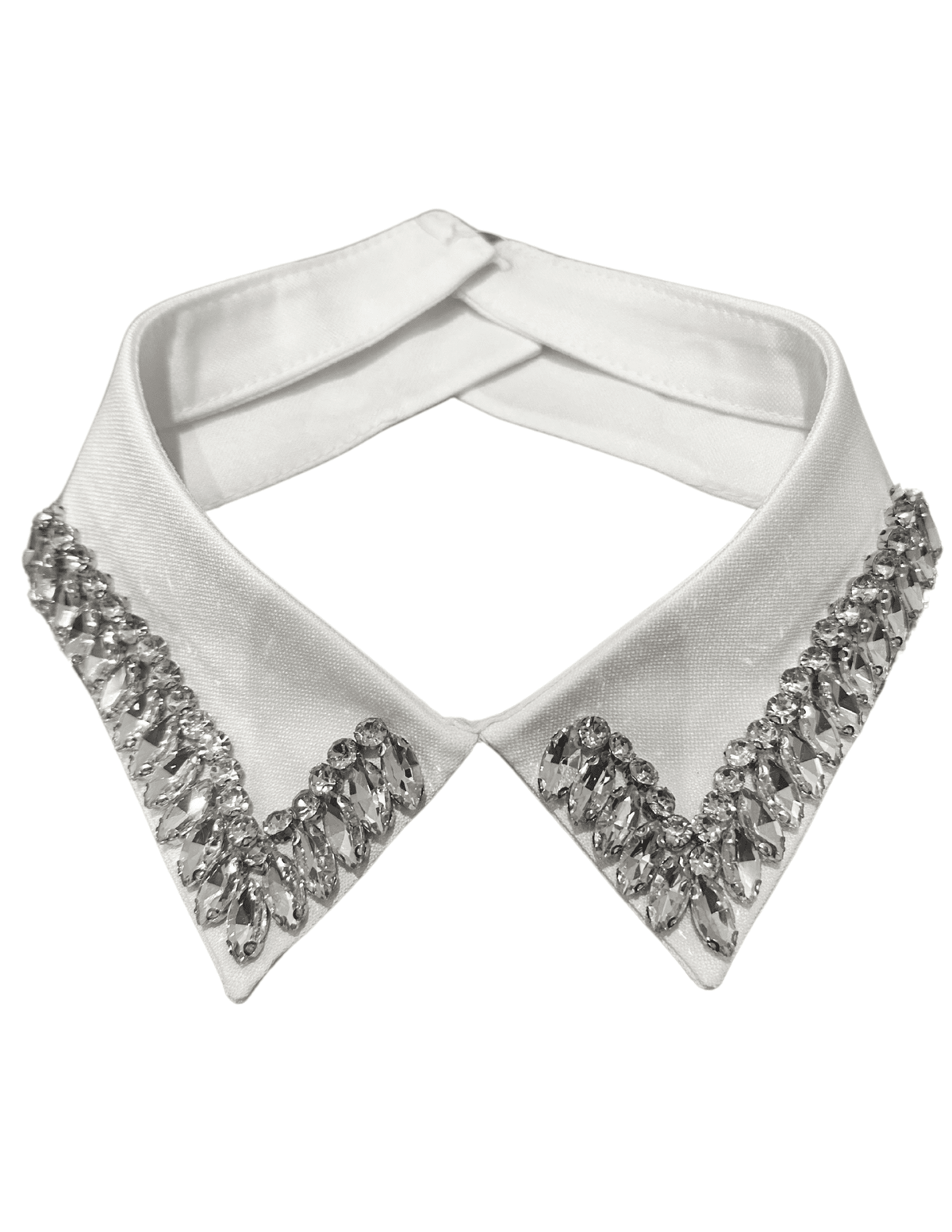 Fleur de Camélia embellished false collar in white with rhinestone details
