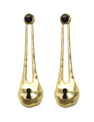 Fleur de Camélia Emmy Padlock Earrings in matte gold with black resin detail front view