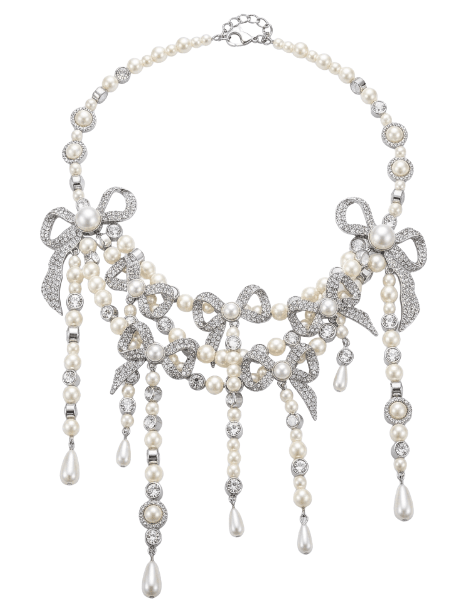 Fleur de Camélia Esther Layered Statement Necklace in Silver & Pearl