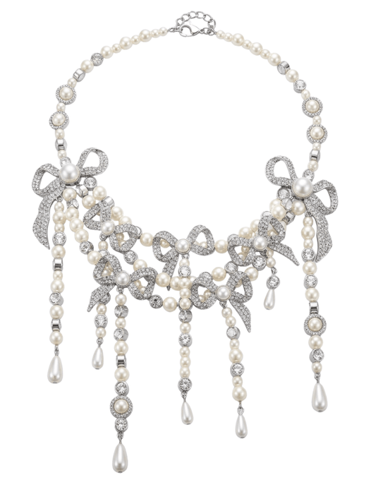 Fleur de Camélia Esther Layered Statement Necklace in Silver & Pearl