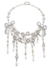 Fleur de Camélia Esther Layered Statement Necklace in Silver & Pearl