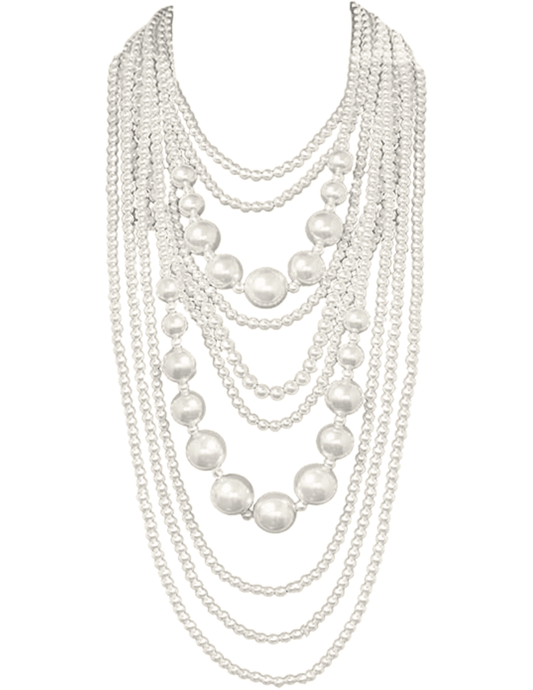 “Statement pearl necklace with cascading layers and oversized silhouette.”