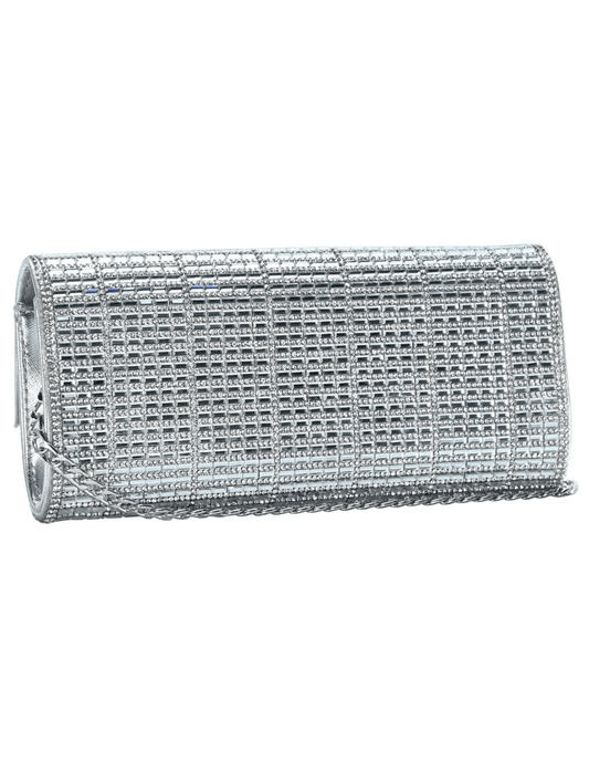 Fleur de Camélia Glinda Rhinestone Evening Clutch in silver with mirrored rhinestone panels back