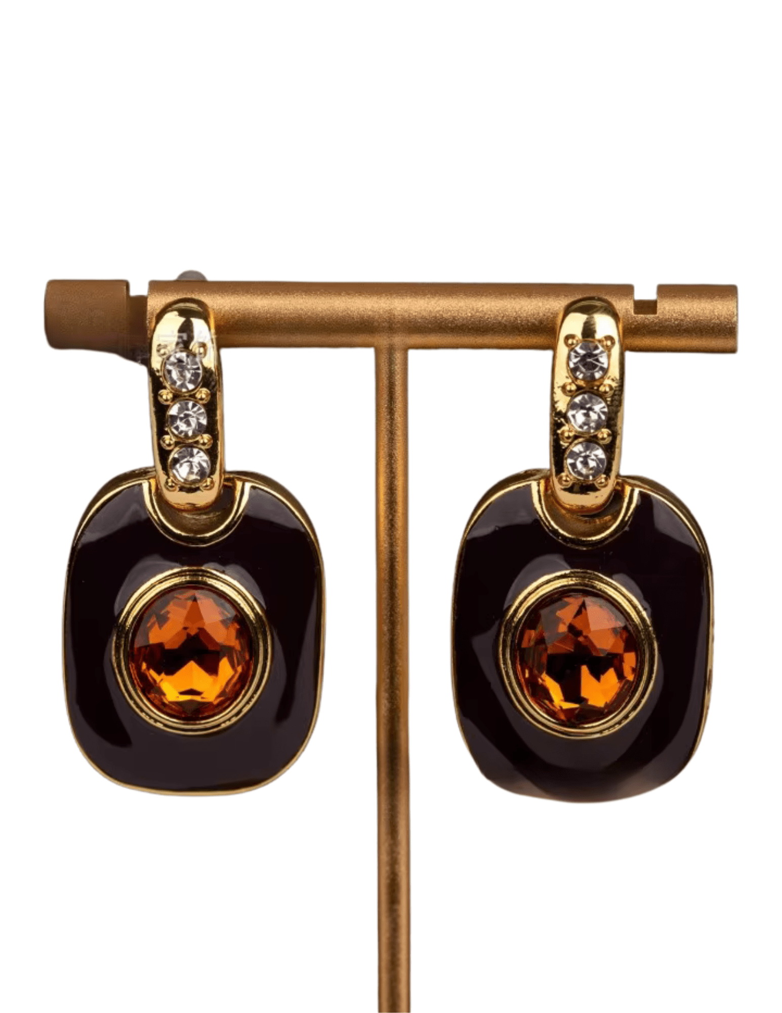 Fleur de Camélia Greta Geometric Earrings in gold brown amber with resin medallions