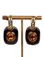 Fleur de Camélia Greta Geometric Earrings in gold brown amber with resin medallions
