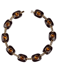 Fleur de Camélia Greta Geometric Necklace in gold brown amber with resin medallions
