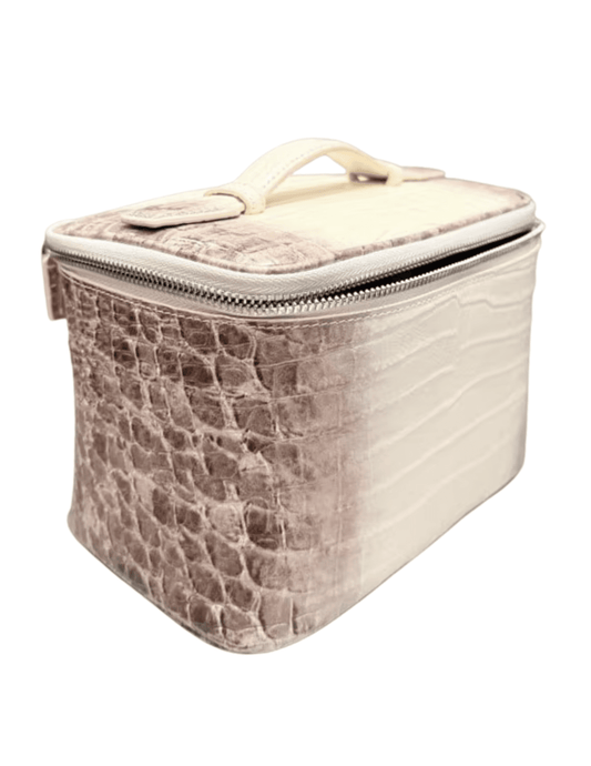 Himalayan croc embossed cosmetic case with top handle