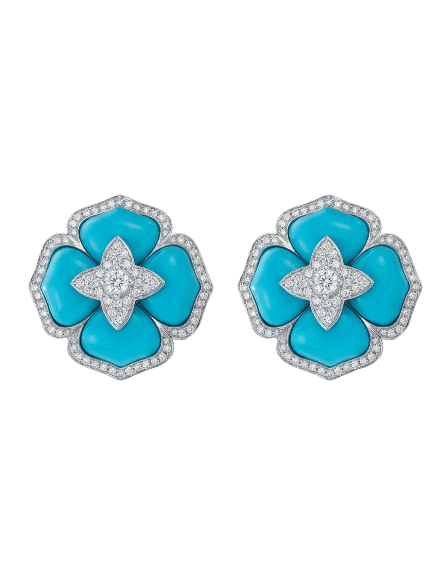 Fleur de Camélia turquoise floral CZ earrings in silver