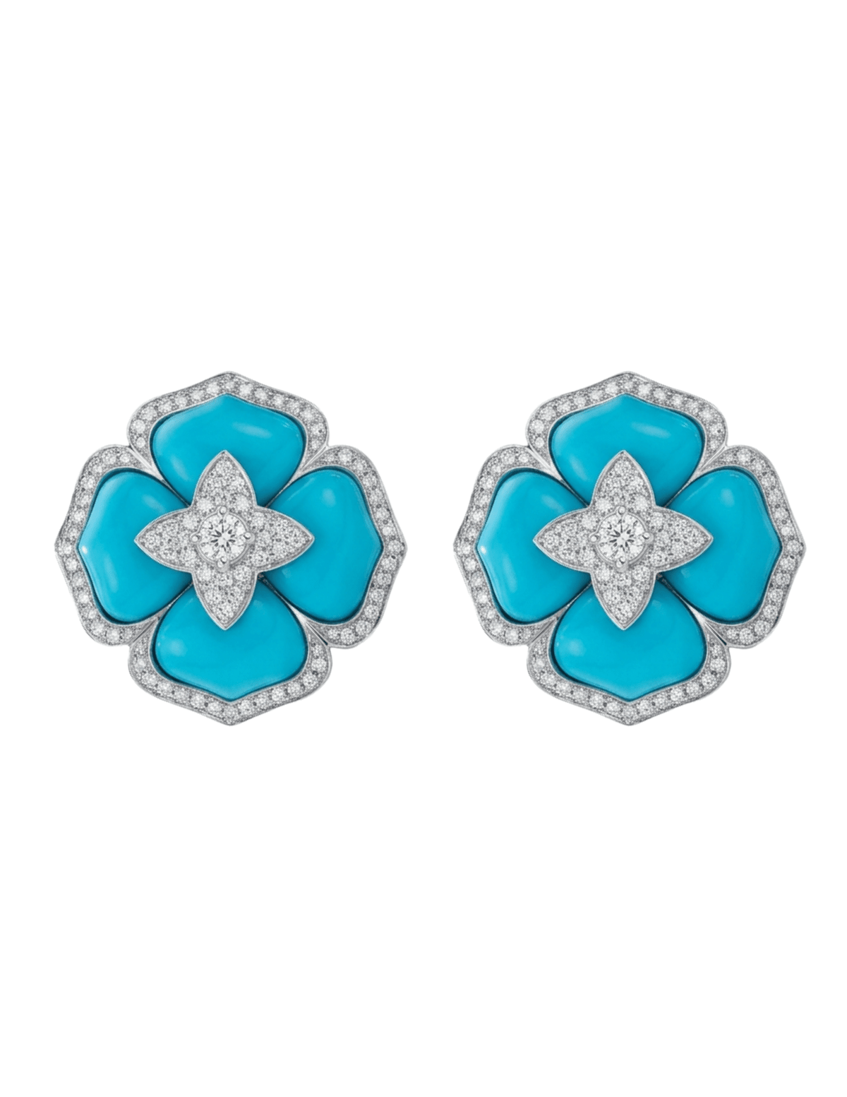 Fleur de Camélia turquoise floral CZ earrings in silver