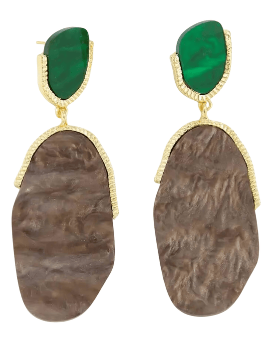 Fleur de Camélia Jarvis green and brown resin dangle earrings with gold-tone base