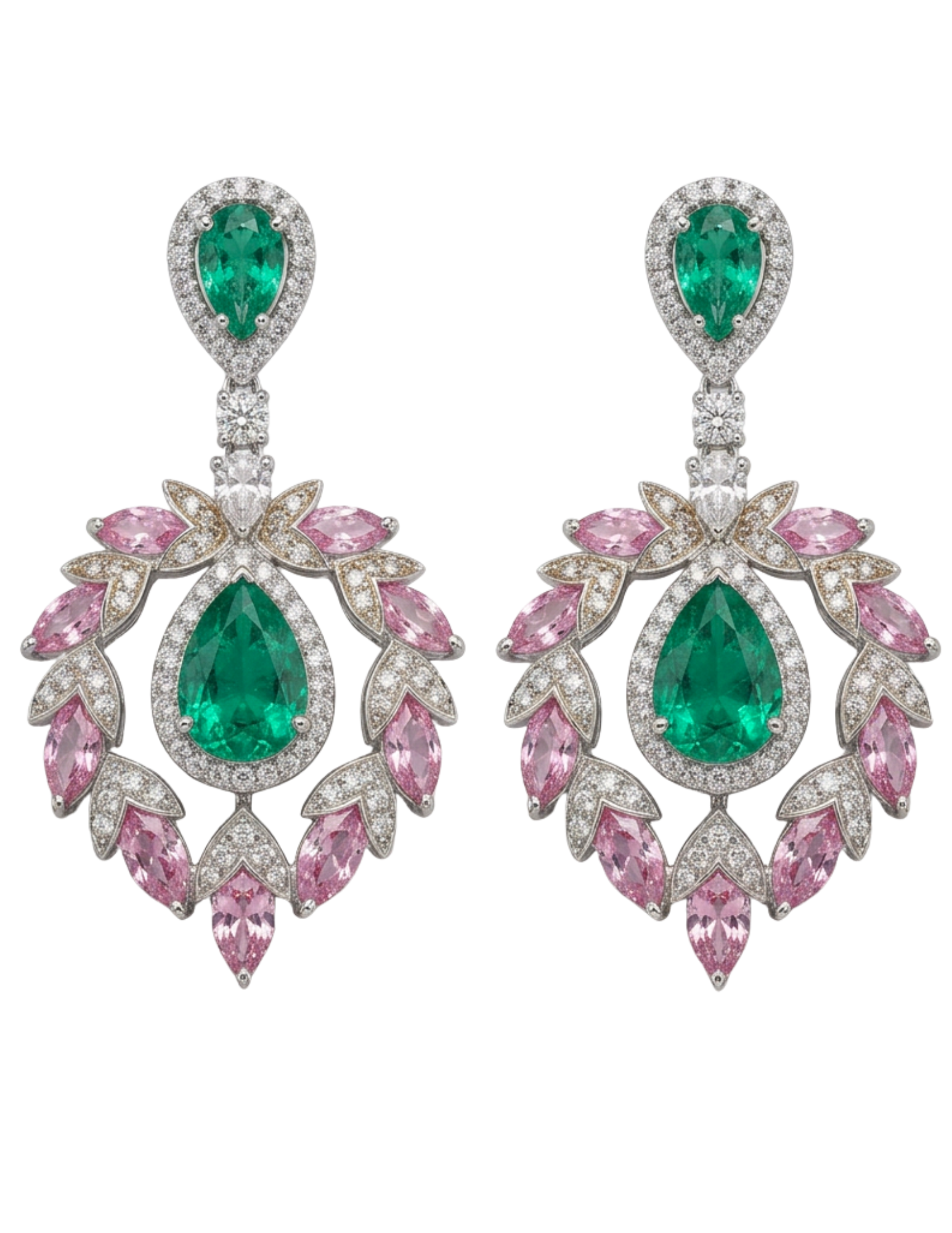 Fleur de Camélia Jaslyn CZ Earrings in Green Pink Multi