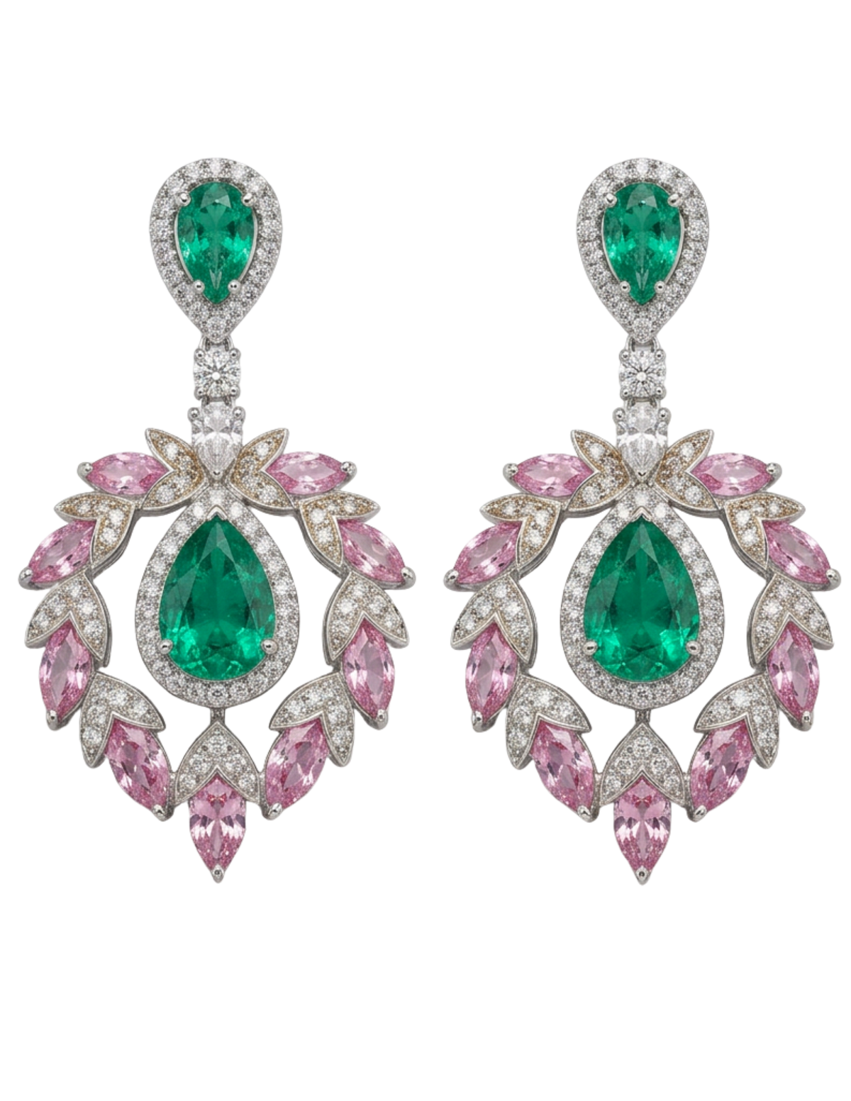 Fleur de Camélia Jaslyn CZ Earrings in Green Pink Multi