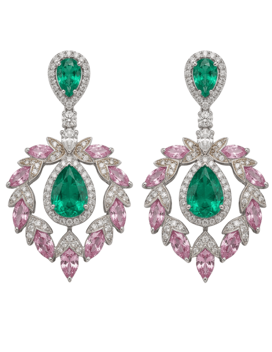 Fleur de Camélia Jaslyn CZ Earrings in Green Pink Multi
