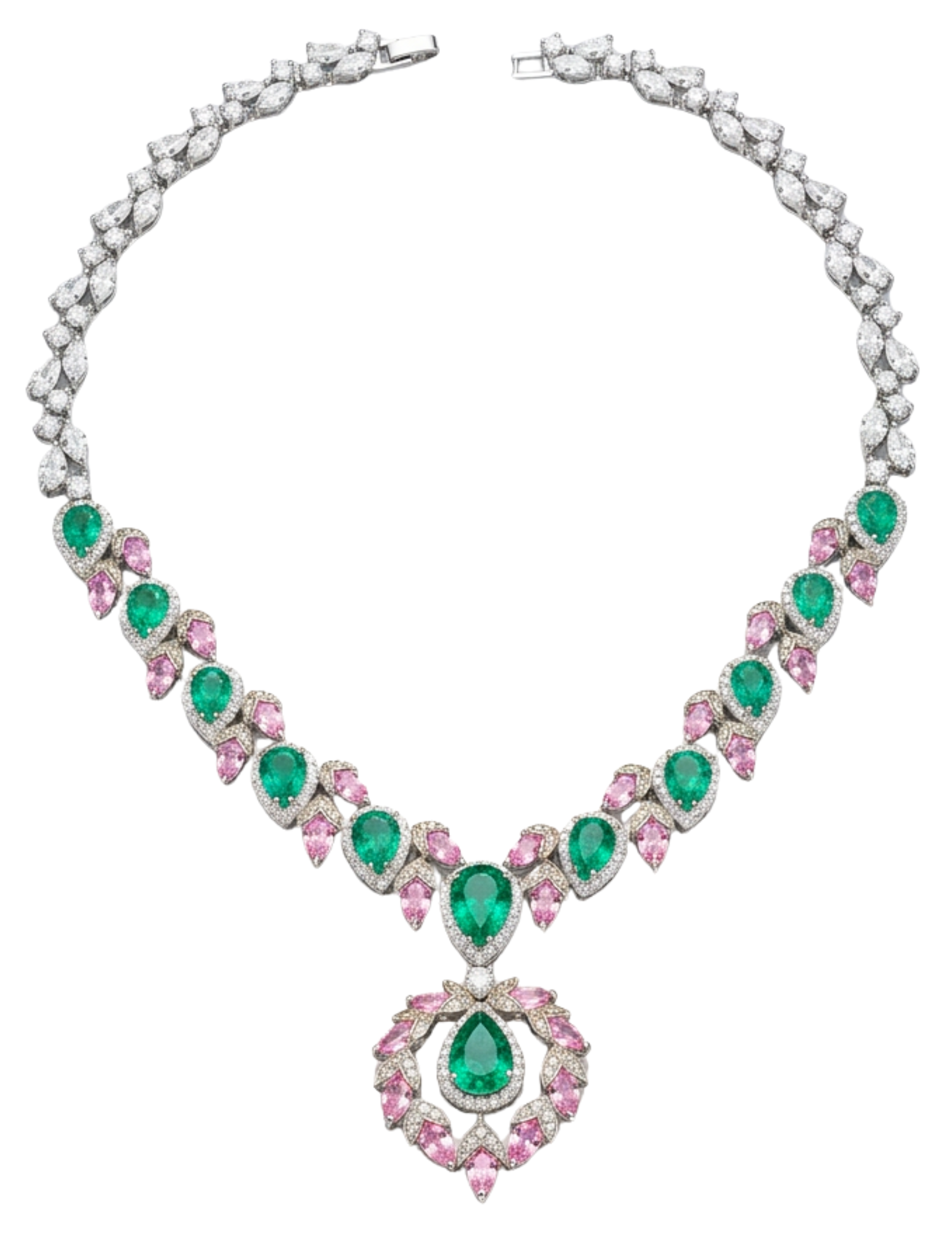 Fleur de Camélia Jaslyn CZ Necklace in Green Pink Multi