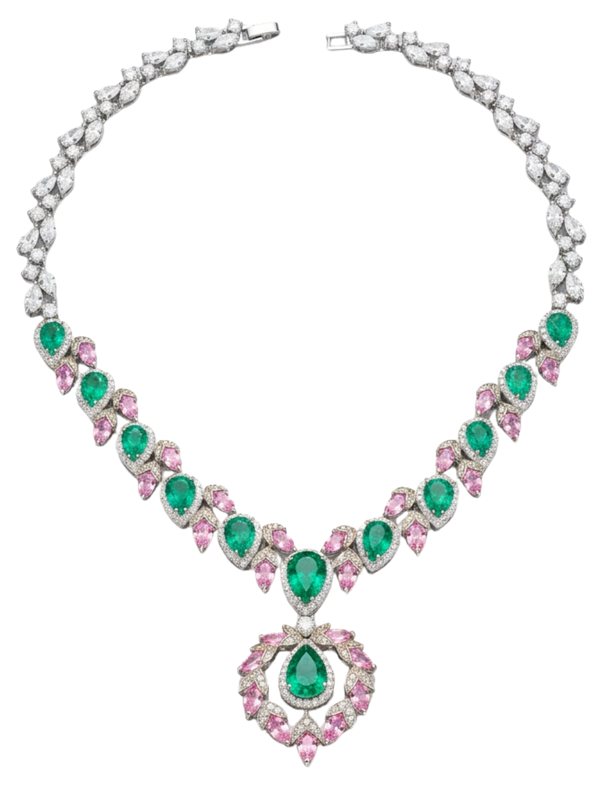 Fleur de Camélia Jaslyn CZ Necklace in Green Pink Multi