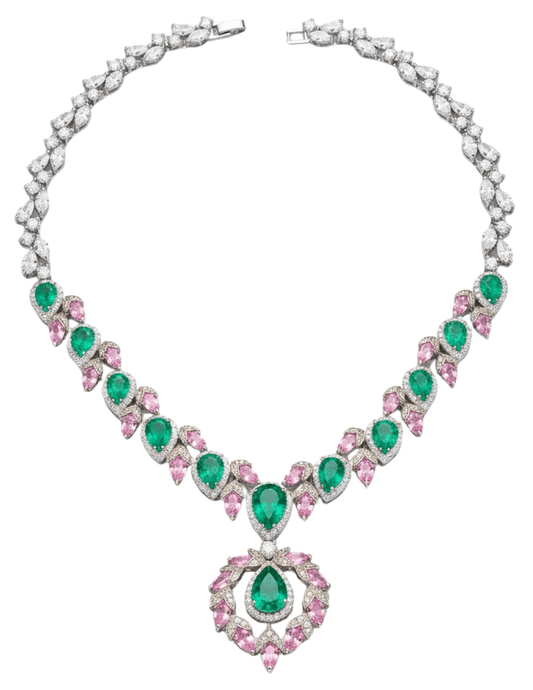 Fleur de Camélia Jaslyn CZ Necklace in Green Pink Multi