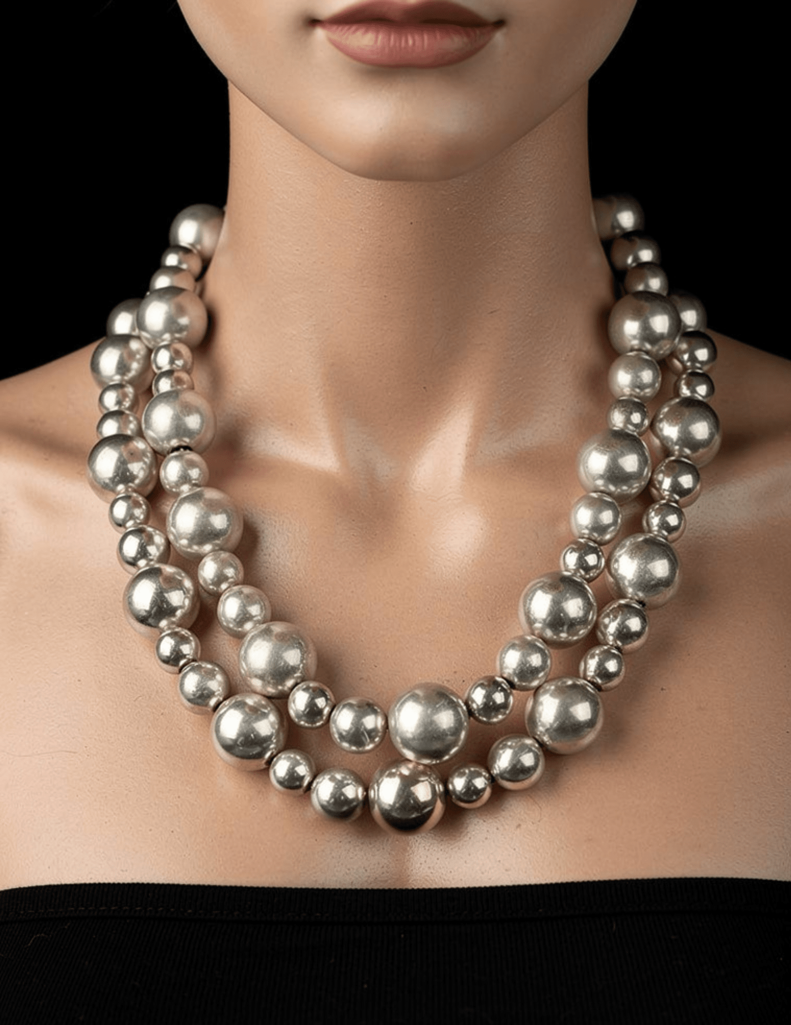 Fleur de Camélia Jasper large bead silver necklace on model