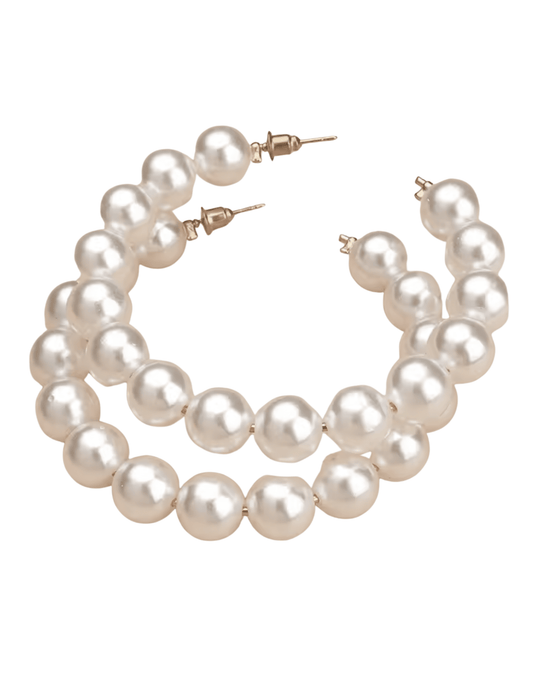 Side view of Fleur de Camélia Jeanie Pearl Hoop Earrings – elegant pearl bead hoop jewelry