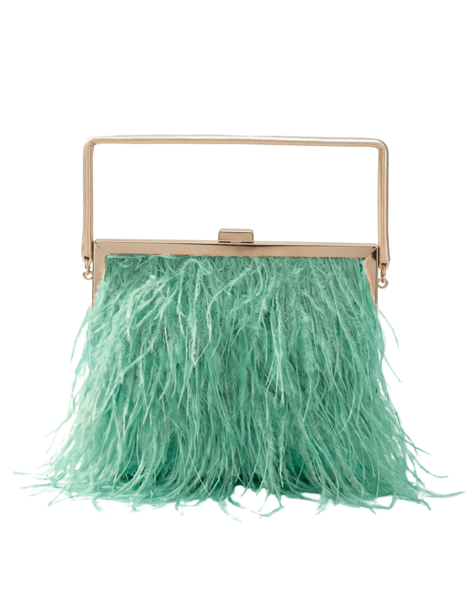 Fleur de Camélia Jenna Ostrich Feather Handbag in Green with gold hardware