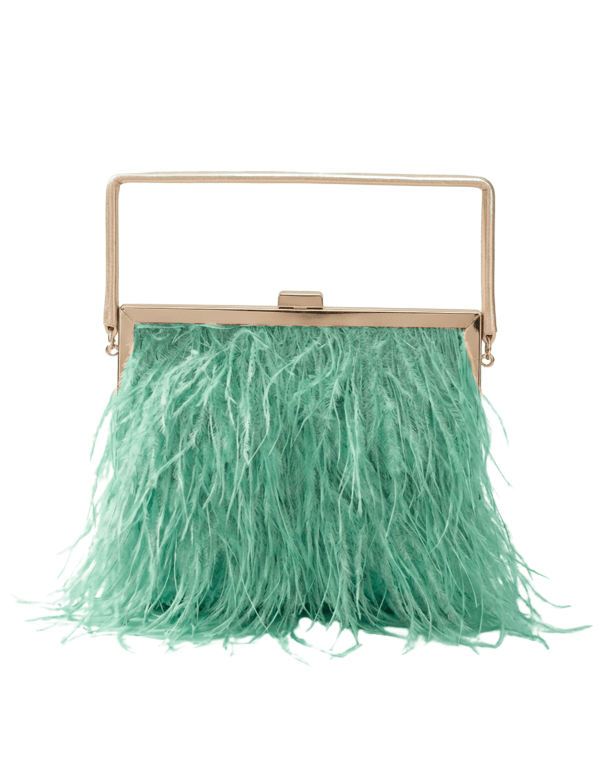 Fleur de Camélia Jenna Ostrich Feather Handbag in Green with gold hardware