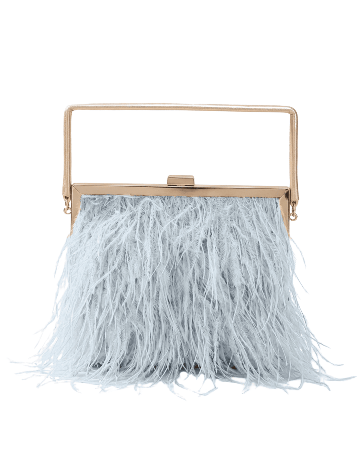 Fleur de Camélia Jenna Ostrich Feather Handbag in Light Blue with gold hardware