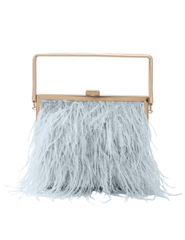 Fleur de Camélia Jenna Ostrich Feather Handbag in Light Blue with gold hardware