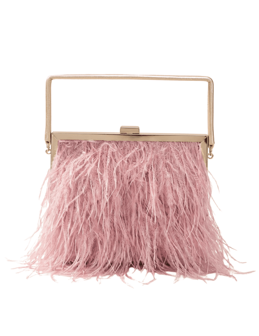 Fleur de Camélia Jenna Ostrich Feather Handbag in Pink with gold hardware
