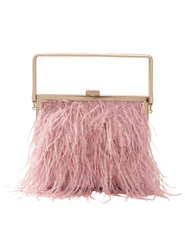 Fleur de Camélia Jenna Ostrich Feather Handbag in Pink with gold hardware